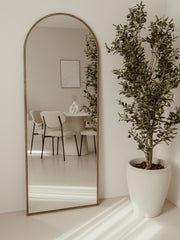 Large Freestanding Oval Mirror 71" × 27.5" – Black & Gold