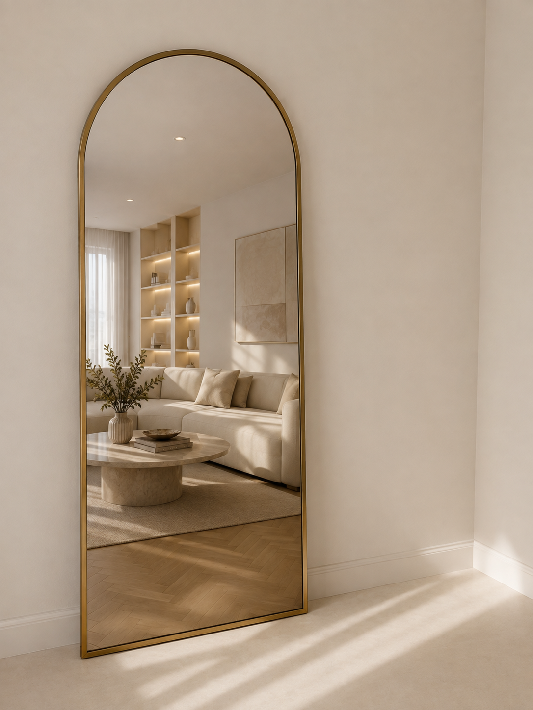Large Freestanding Oval Mirror 71" × 27.5" – Black & Gold