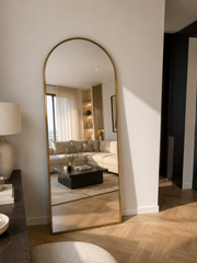 Large Freestanding Oval Mirror 71" × 27.5" – Black & Gold