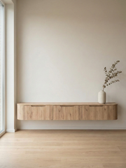 MIYOKO™ Oak Japandi Floating TV Stand – 106"