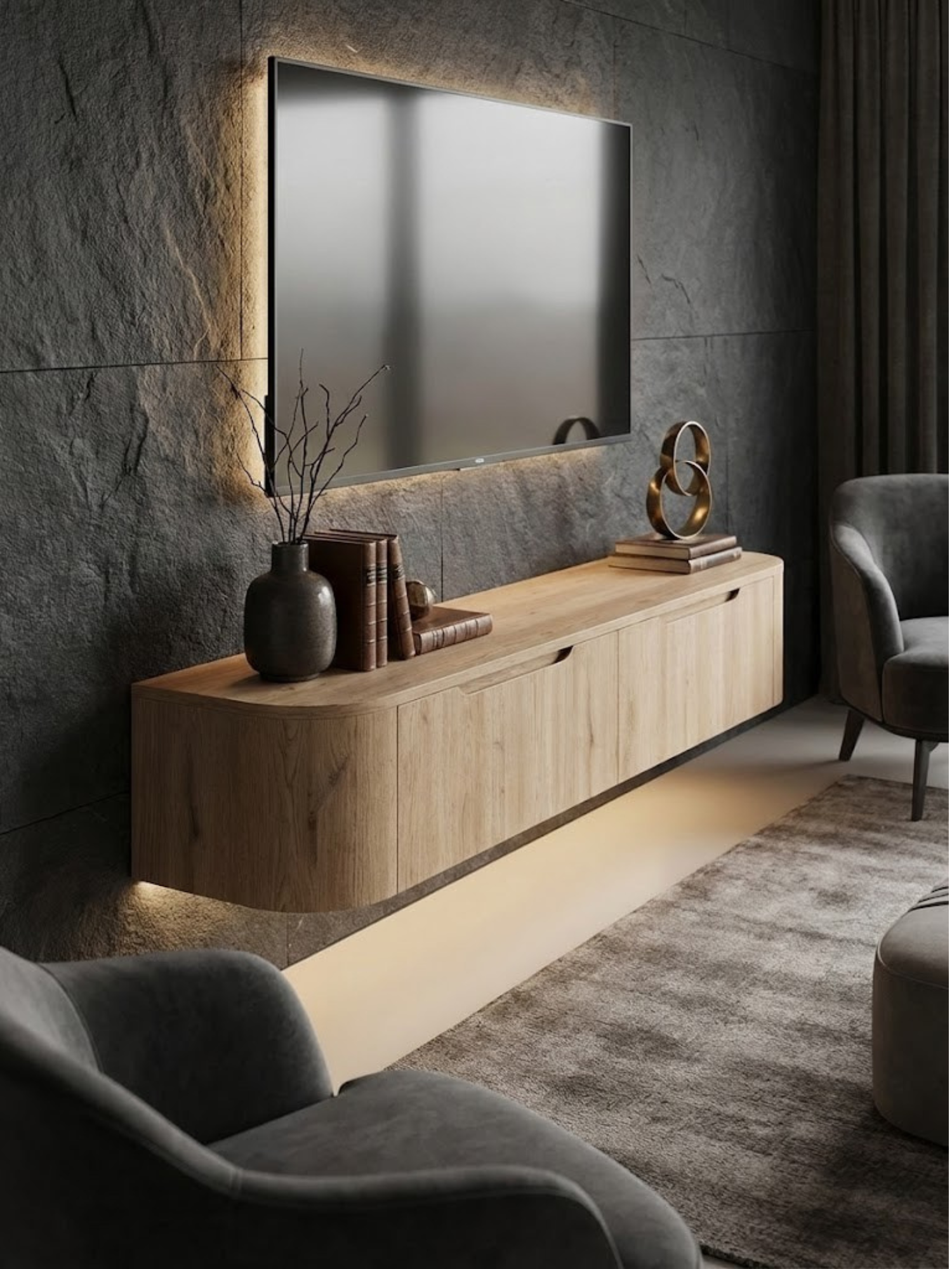 MIYOKO™ Oak Japandi Floating TV Stand – 71"